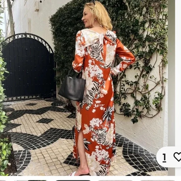 NWT Las Sureñas Tiger Romantic Silk Maxi Dress Size Medium - Picture 7 of 15